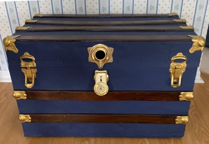 Navy and Gold Antique Trunk Refinished & Painted