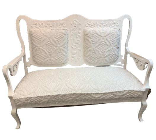 White Setee in Chenille Upholstery