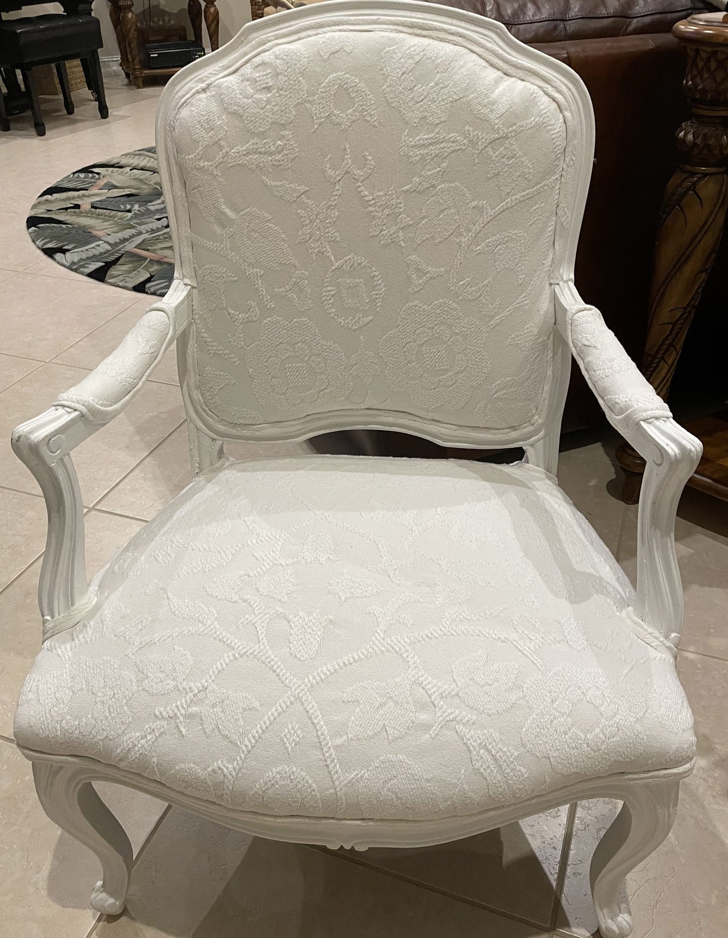 White Chenille Arm Chair