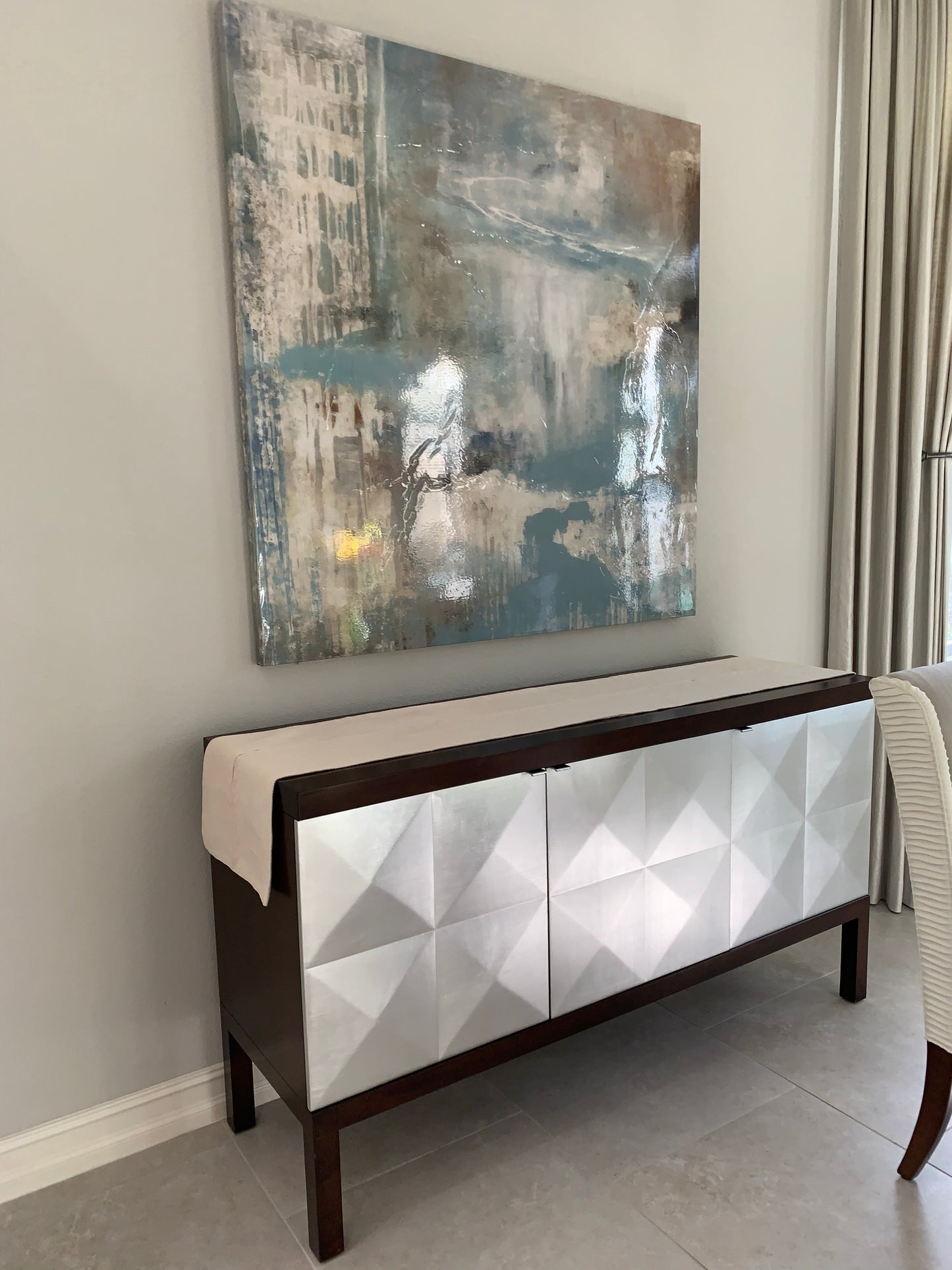 Wooden and Silver Modern Sideboard