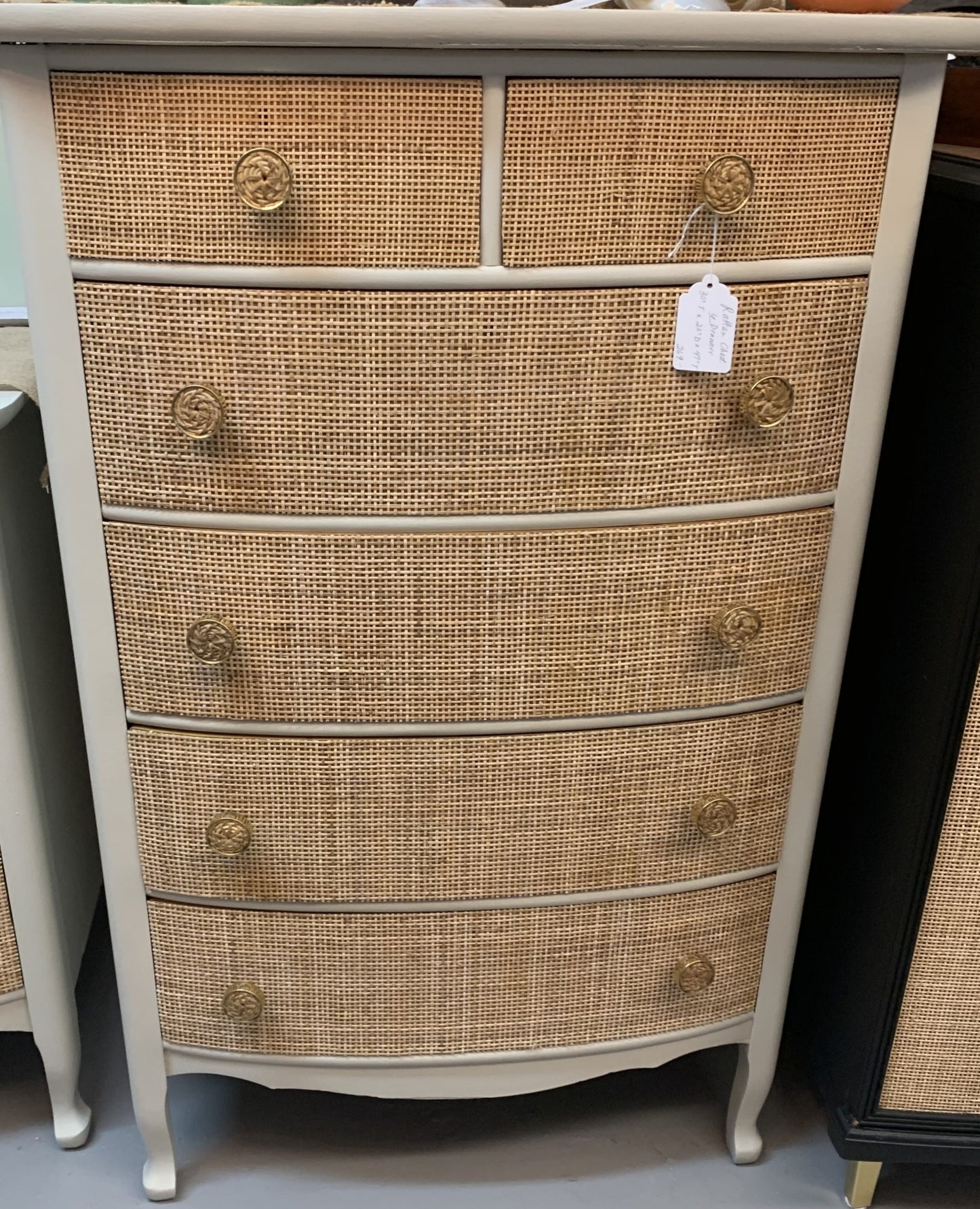 Rattan Drawers with Brass and Rattan Knobs