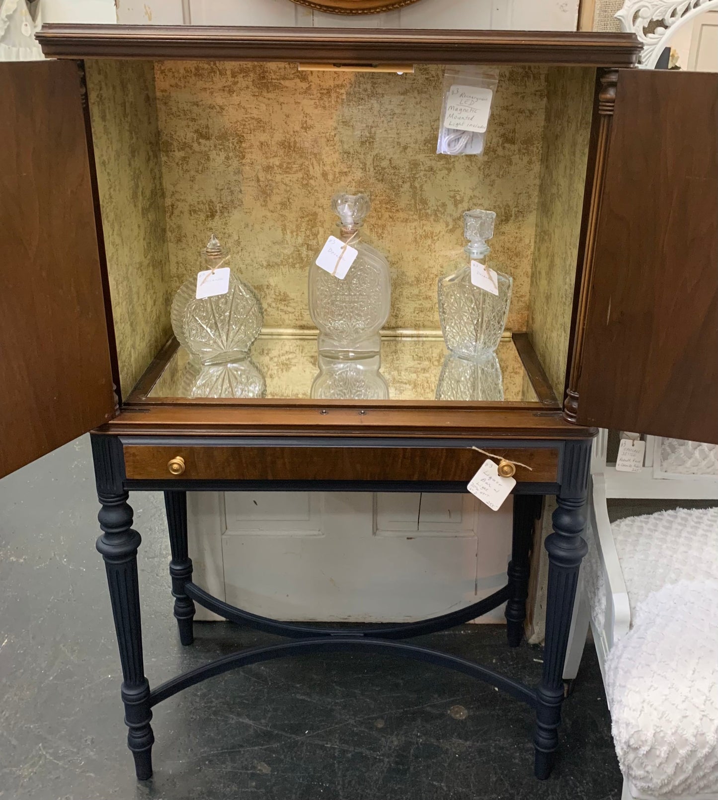 Walnut and Navy Bar Cabinet